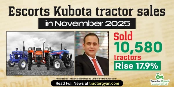 Escorts Kubota tractor sales in November 2025: Sold 10,580 tractors, Rise 17.9% Escorts Kubota tractor sales in November 2025: Sold 10,580 tractors, Rise 17.9% image