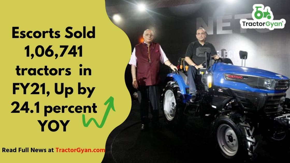 Escorts Sold 1,06,741 tractors in FY21, up by 24.1 percent YoY Escorts Sold 1,06,741 tractors in FY21, up by 24.1 percent YoY image