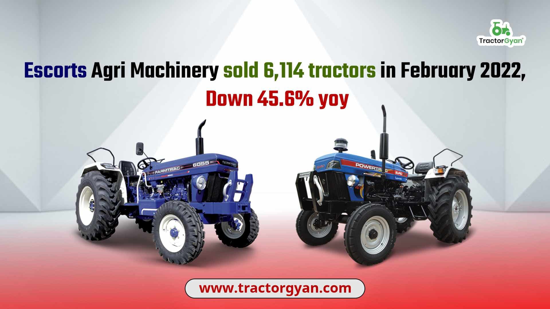 Escorts Agri Machinery sold 6,114 tractors in February 2022, Down 45.6% yoy Escorts Agri Machinery sold 6,114 tractors in February 2022, Down 45.6% yoy image